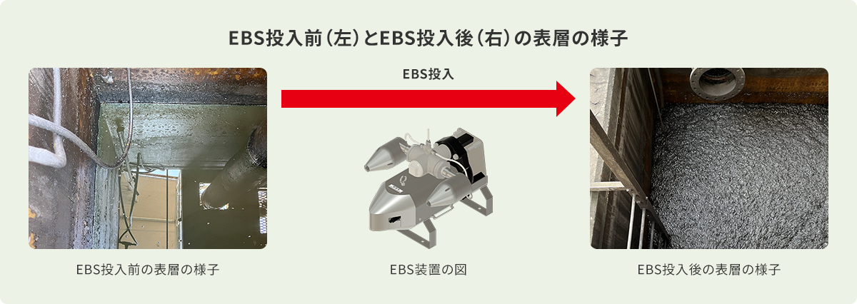 EBS投入前(左)とEBS投入後(右)の表層の様子