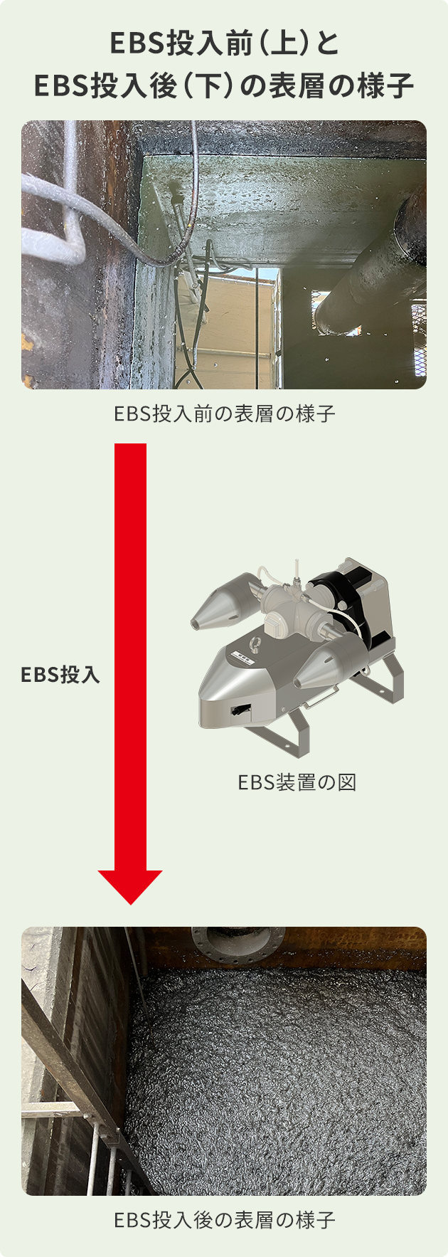 EBS投入前(左)とEBS投入後(右)の表層の様子