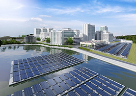 豊明市の濁池と藤田学園教職員駐車場に設置予定の太陽光発電設備のイメージ