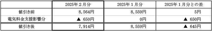 ご家庭のお客さまの1月あたりの電気料金（税込）の表